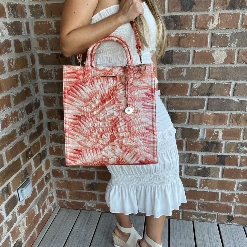 NWT BRAHMIN MONIQUE  TEXTURED LEATHER TOTE PINK FLAMINGO MELBOURNE